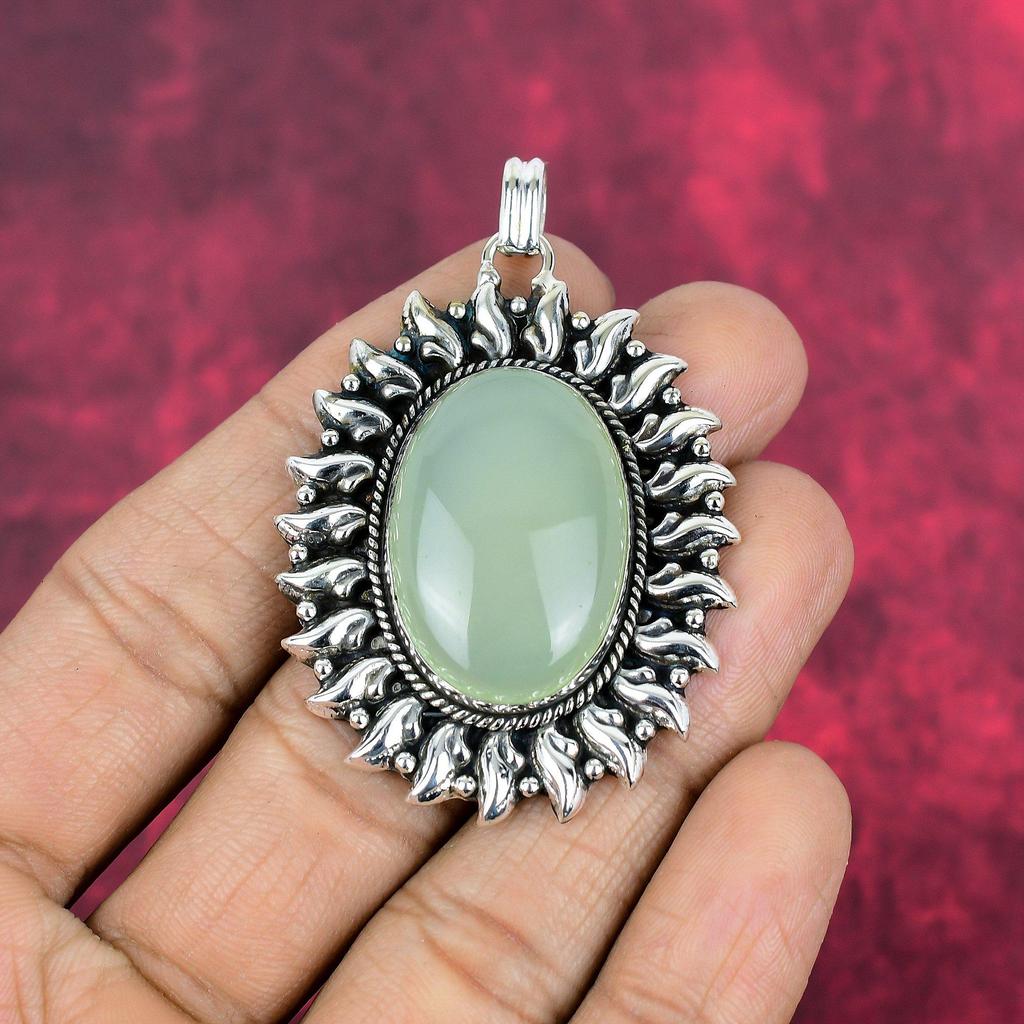 Aqua Chalcedony Handmade Gemstone Jewelry, 925 Solid Sterling Silver Pendant Unique Design Jewelry, For Women
