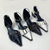 Mode Mode Knöchelschnallenriemen Pumps Damen Mittelhohe Absätze Schuhe Weiblich Flaches Schuhwerk Spitzschuh Damen 4cm Quadratabsätze Schuhe