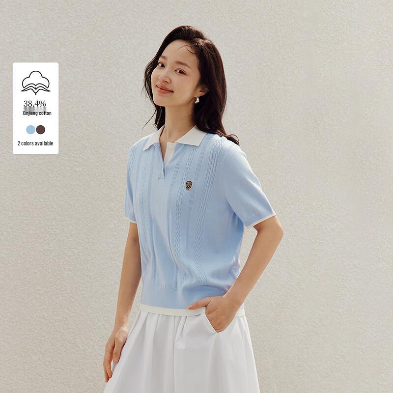 

INMAN Women s Old Money Style Cable Knit Polo Short Sleeve Top M