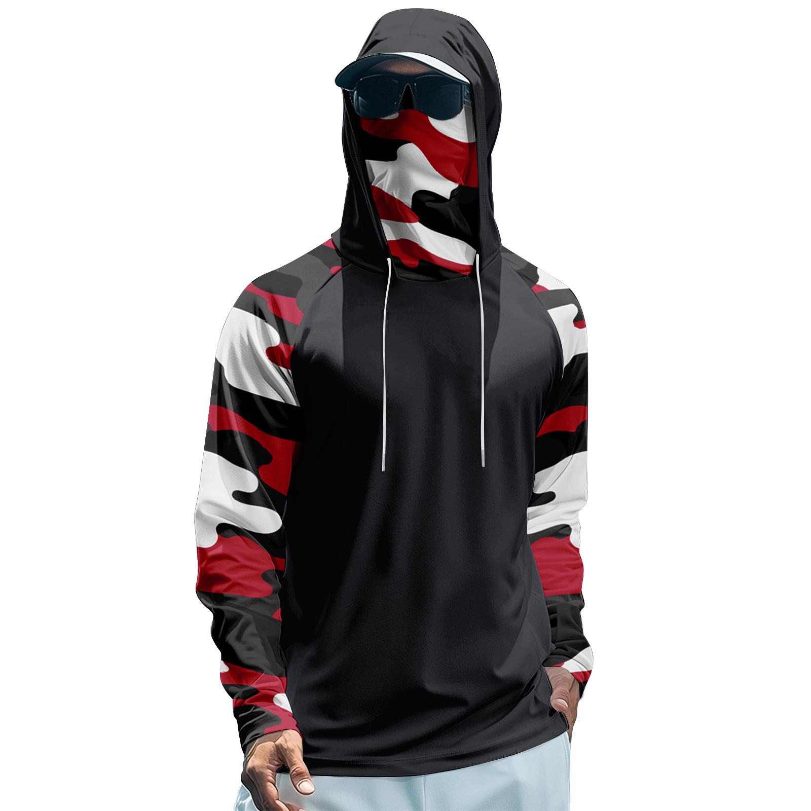 

Мужская худи реглан для рыбалки - UPF 50+ УФ-защита, длинный рукав, солнцезащитная рубашка с сетчатым козырьком XXL чёрный