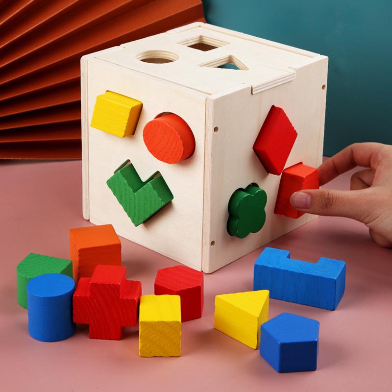 Wooden Shape Sorting Intelligence Box - 3D Geometric Blocks for Early Education & Parent-Child Interaction