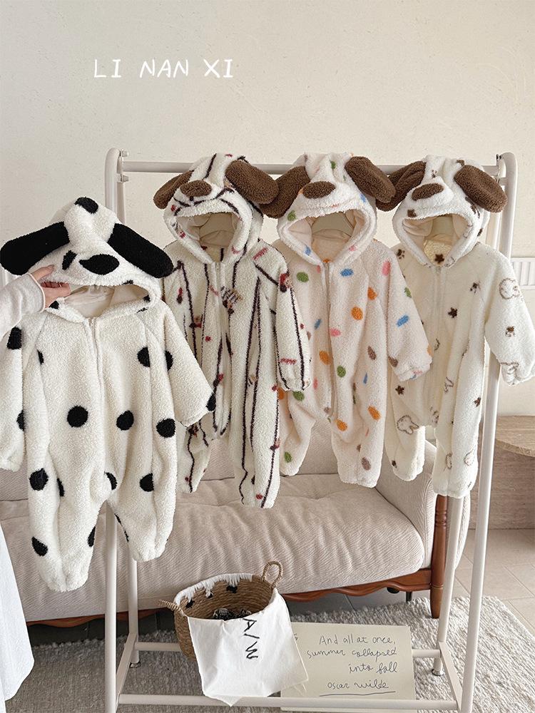 Super Cute Korean Style Baby Fleece Romper - Warm Hooded Autumn/Winter Crawling Suit