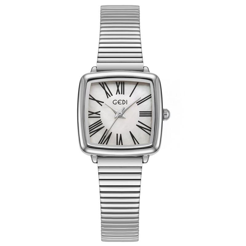 

Vintage Females Watch With Square Dial And Alloy Strap For Elegant Daily Wear White Silver
