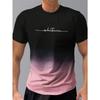 Summer Round Neck 3D Gradient Letters Print Top Fashionable Casual Short Sleeved Men's T-shirts