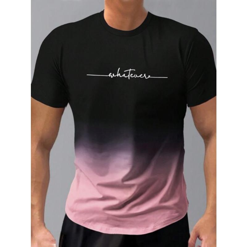 Summer Round Neck 3D Gradient Letters Print Top Fashionable Casual Short Sleeved Men's T-shirts