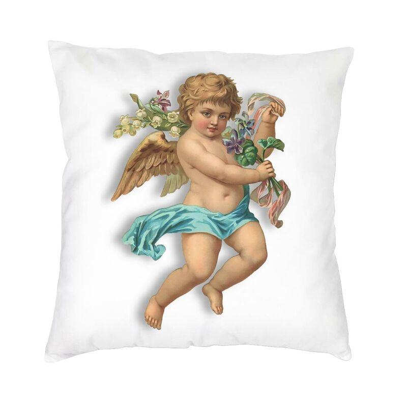 Victorian Angel Print With Vintage Rose Bouquets Shabby Chic Pillow Case xcm Sofa Luxury Cushion Cover Velvet Pillowcase
