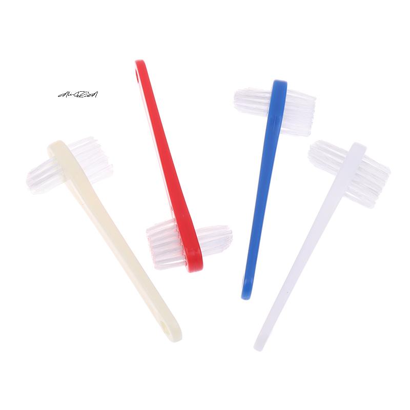 1Pcs Double Head Manual Toothbrush Portable False Teeth Cleaner Denture Care Supply In Blue Red White Colors