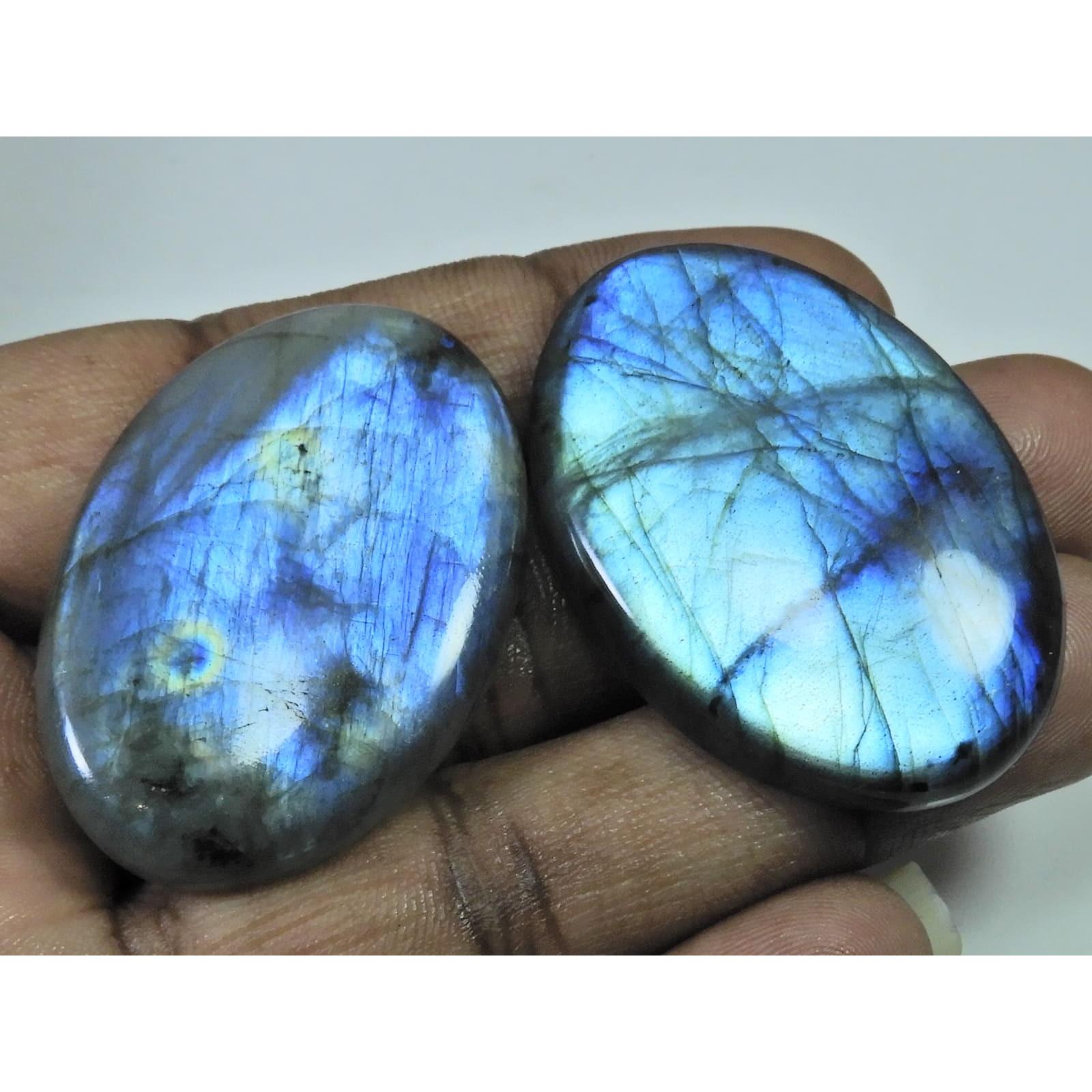 43-45 MM Natural Labradorite Multi Oval Cabochon Loose Gemstone 2 Pcs Lot D-218