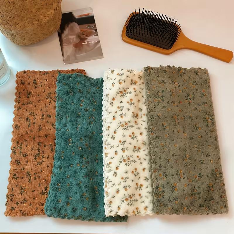 4Pcs Flower Dishwashing Towels - Quick-Drying Cleaning Cloth, Thickened & Soft, Breathable, Reusable for Kitchen, Bath, Car & Gl