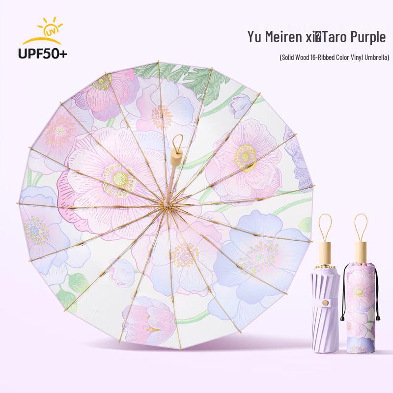 

Chinese Style 16-Rib Floral Sun & Rain Folding Umbrella