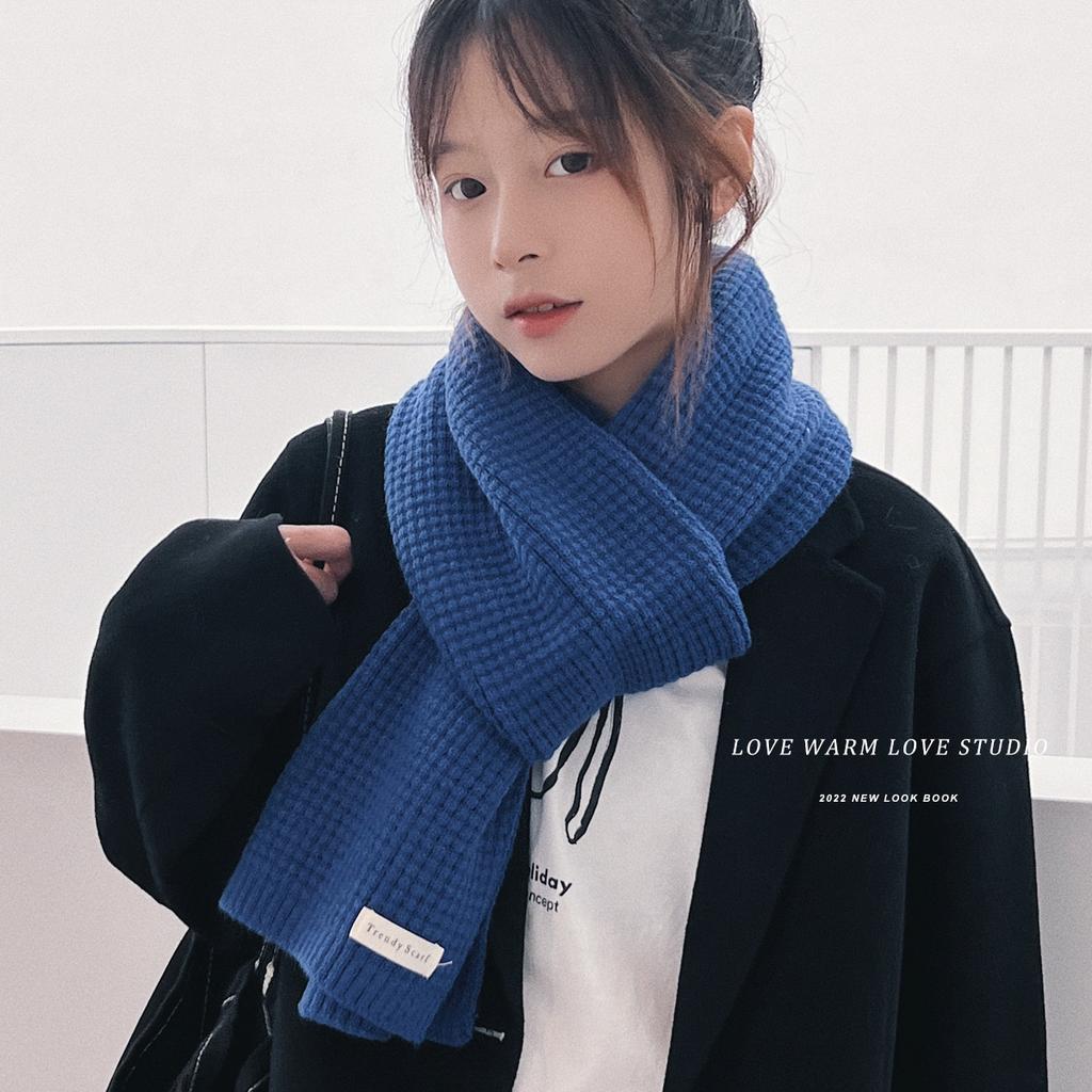 Korean version ins retro blue knitted scarf women's autumn and winter fashion versatile student warm wool scarf men's tide