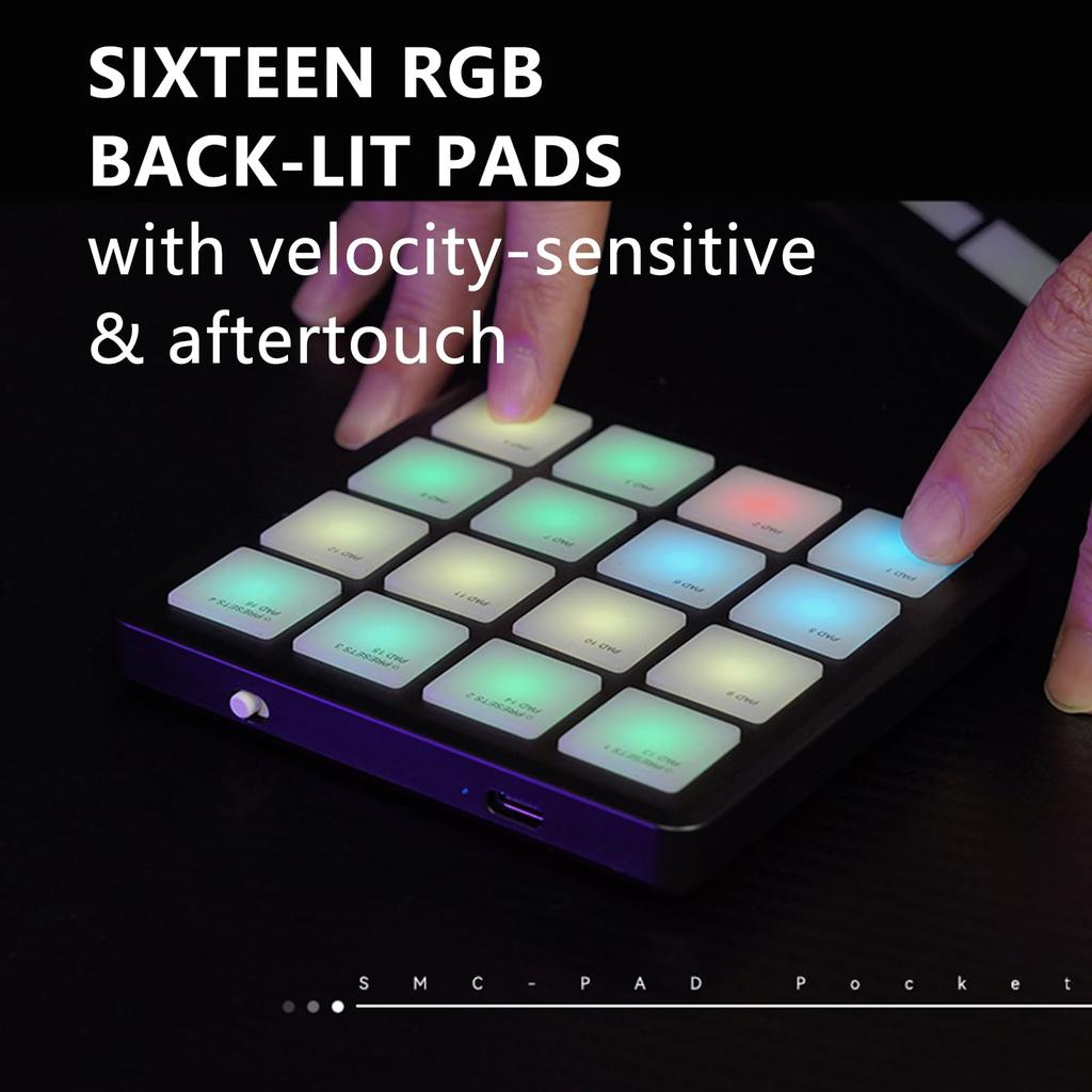 SMC-PAD Pocket Black Wireless MIDI Controller W/ 16 Strike Pads USB-C Interface Design Small Midi Pad Keyboard Controller