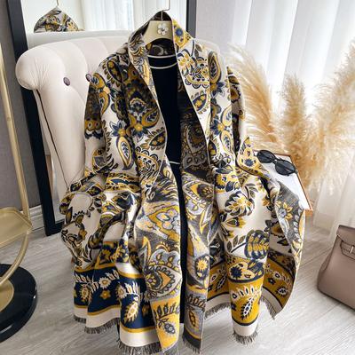 Sciarpa Jacquard Paisley Lussuosa da Donna a Doppio Lato Cashmere Scialle Accogliente Inverno Resistente al Freddo Antivento Coperta Pashmina Wrap