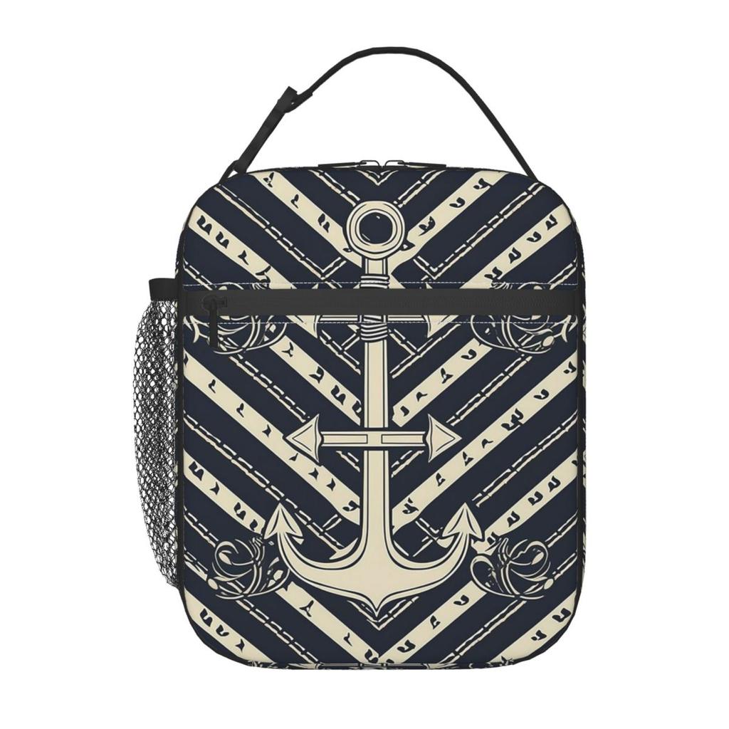Navy Ship Nautical Anchor And Ship Wheel Ocean Insulated Lunch Bag for Women Kids Leakproof Food Boxes Thermal Lunch Box Tote