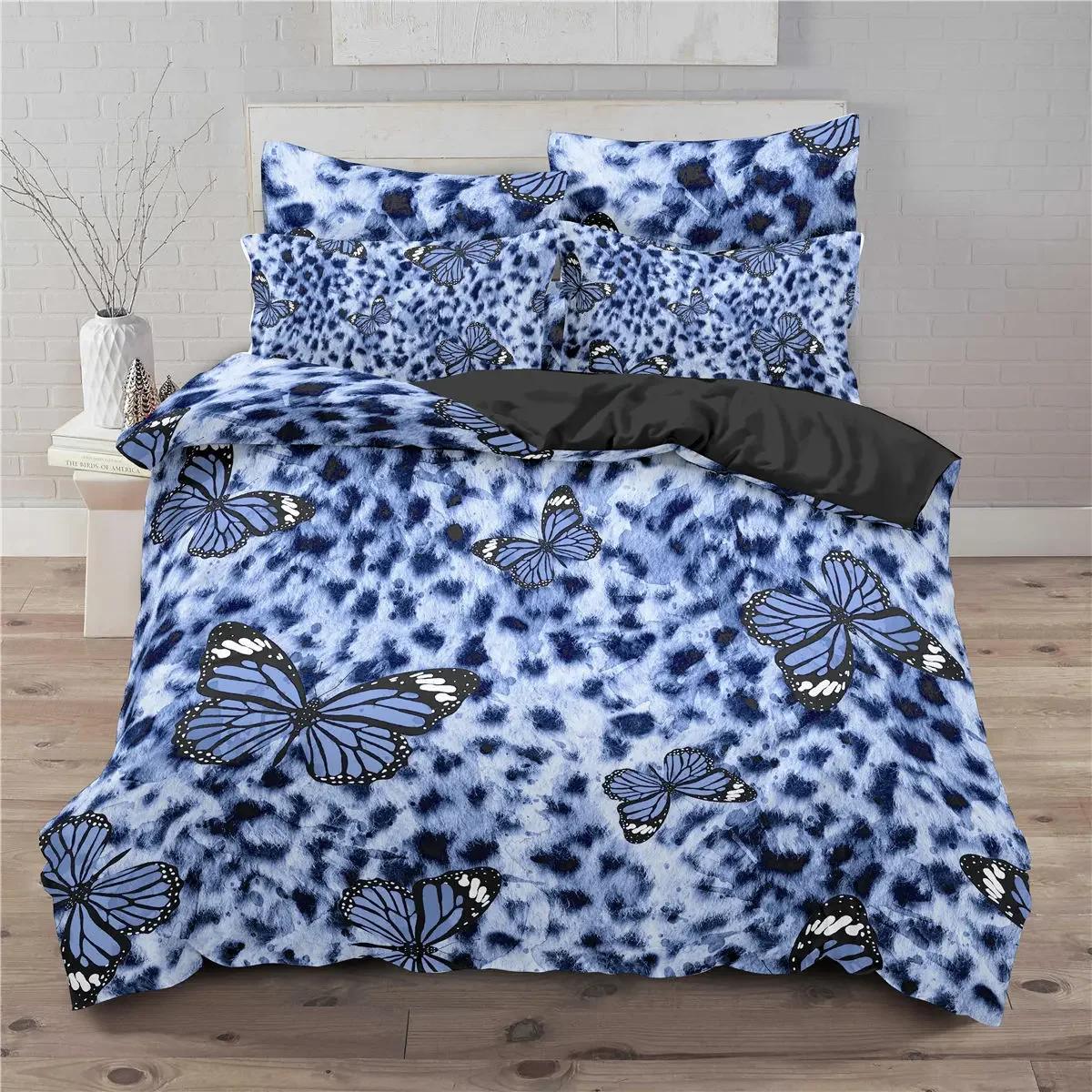 

Bambo Fiber High-End Premium Warm Comforter Cover Gold Leopard Print Beding Set Soft Duvet Cover + Pilowcases 15 Colors Bed Spread Set Complete 135*200cm Eu-Single