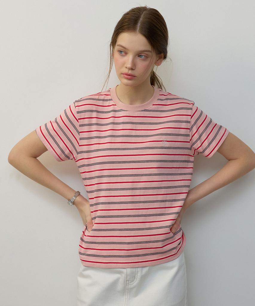 CITYBREEZE Multi-Stripe Short Sleeve T-Shirt_Pink