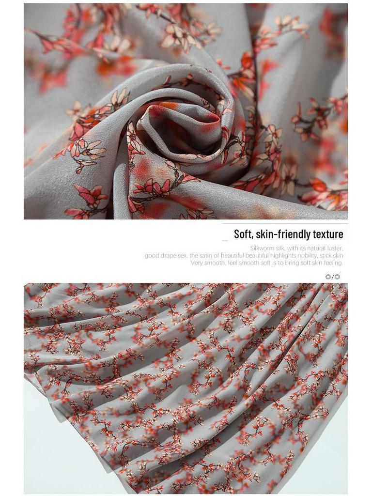 Robe Mi-longue en Soie Fleur de Prunier d'Été