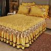 Plush Winter Warm Bedspread On The Bed Thickened Bed Skirt-style Embroidery Cotton Quilt Bedding Cover with Pillowcases