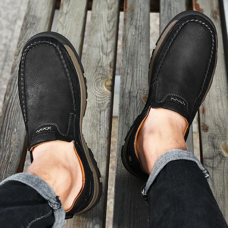 Fashion Genuine Leather Casual Men Shoes Fashion Handmade Comfortable Brand Loafers Breathable Non-Slip All-match Outdoor Hiking Shoes