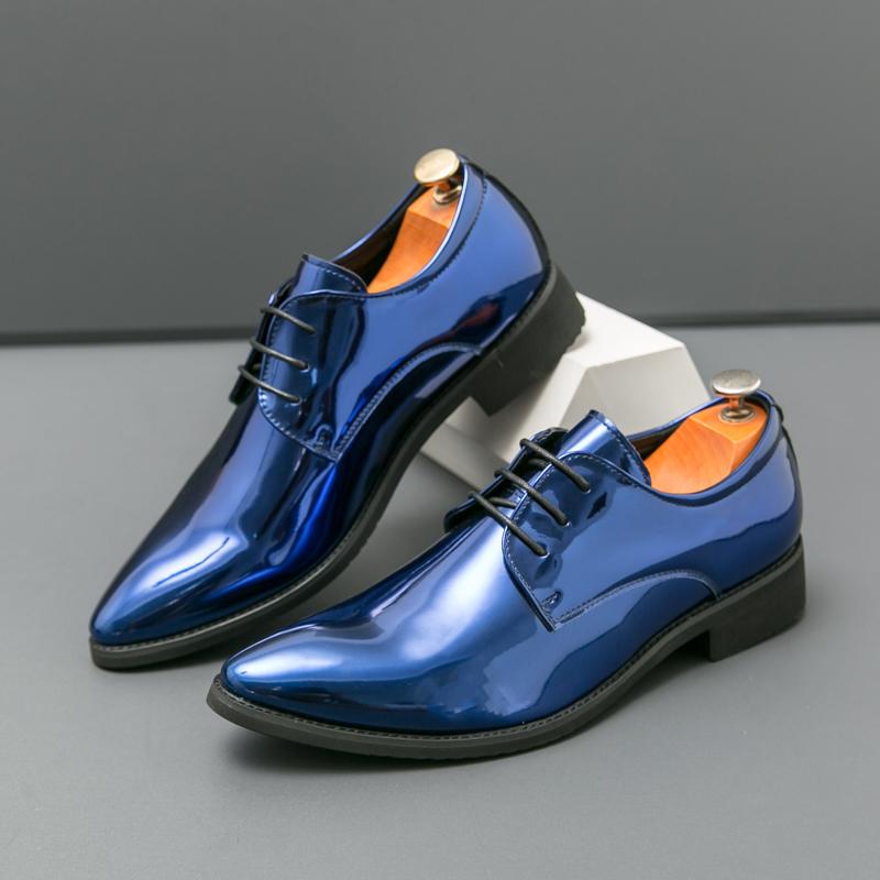 

Новая мужская деловая формальная обувь, повседневная шнуровка, деловая офисная кожаная обувь, дизайнерская банкетная кожаная обувь, мужской размер 38-46 46 синий