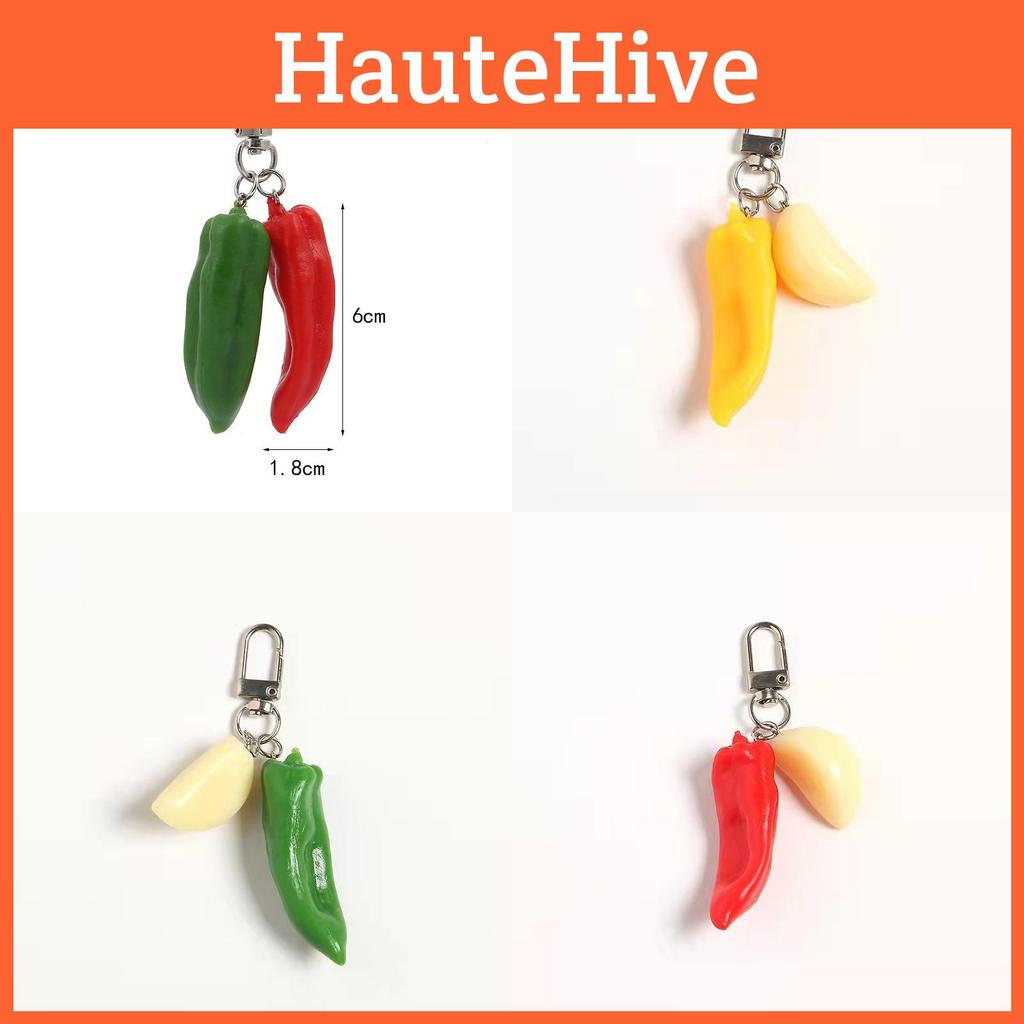 Chaveiro Pimentão Vermelho e Verde Realista Pingente Criativo de Saco de Legumes