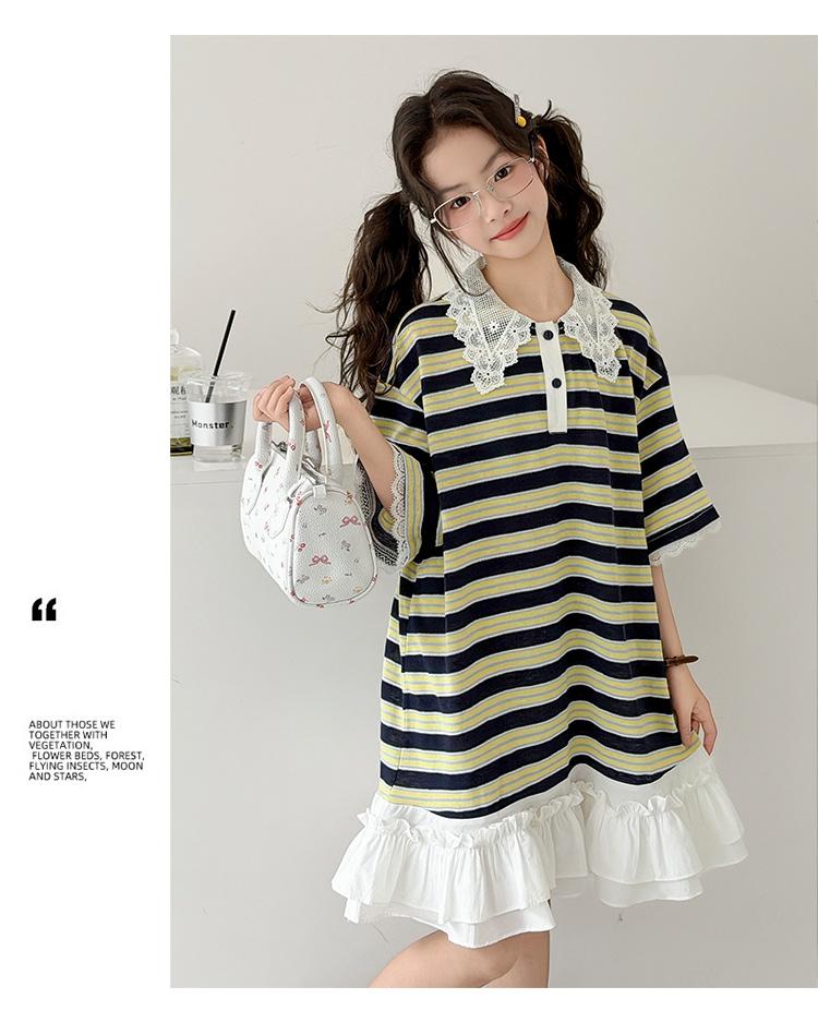 Girls' dress summer 2026 new children's striped summer dress, mid size children's half skirt, girls' T-shirt dress trend