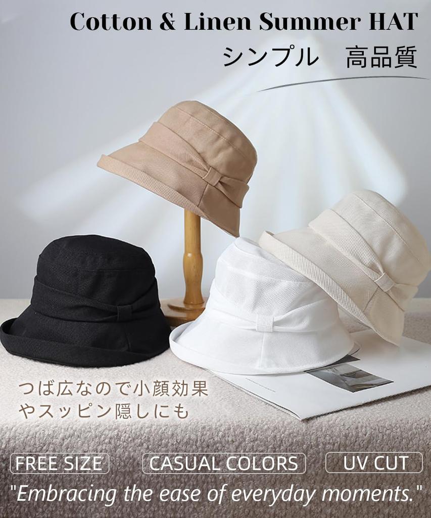 Summer Linen for Wide UV Summer Sun Slimming Stylish G0199 [Karsaer] Hat, Cotton, Women, Foldable, Brim, Protection, Breathable, Hat, Ribbon,