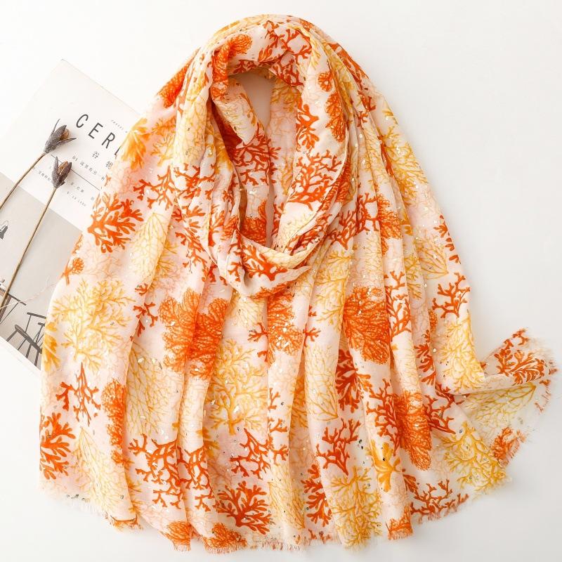 Luxury Women Scarf Summer Beach Shawl Coralal Print Cotton Linen Feeling Tassel Pashmina Muslim Hijab Wrap Viscose Turban