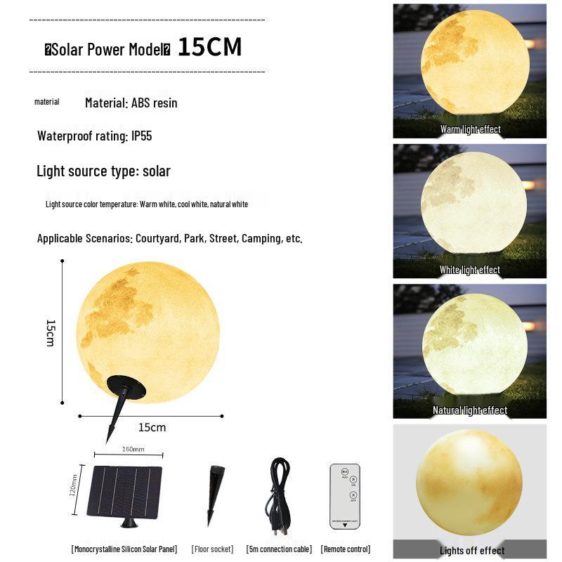 HuiXiang Dual-Powered Solar Moon Lamp for Outdoor Terrace & Garden - Waterproof Landscape & Lawn Light