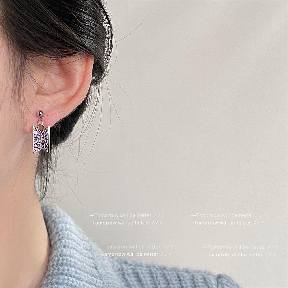 Mode Paarse Oorbellen met Kristal-kleurige Zirkonia Legering Hanger Cadeau voor POP muziek liefhebbers