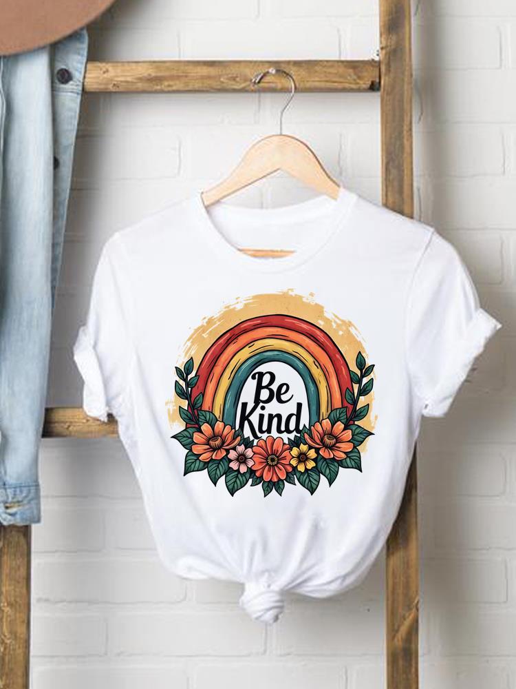 (Asian Size) Women Fashion Tee Top Clothing T Shirt Woman Print Female letter trend 90s flower Short Sleeve Graphic T-shirts