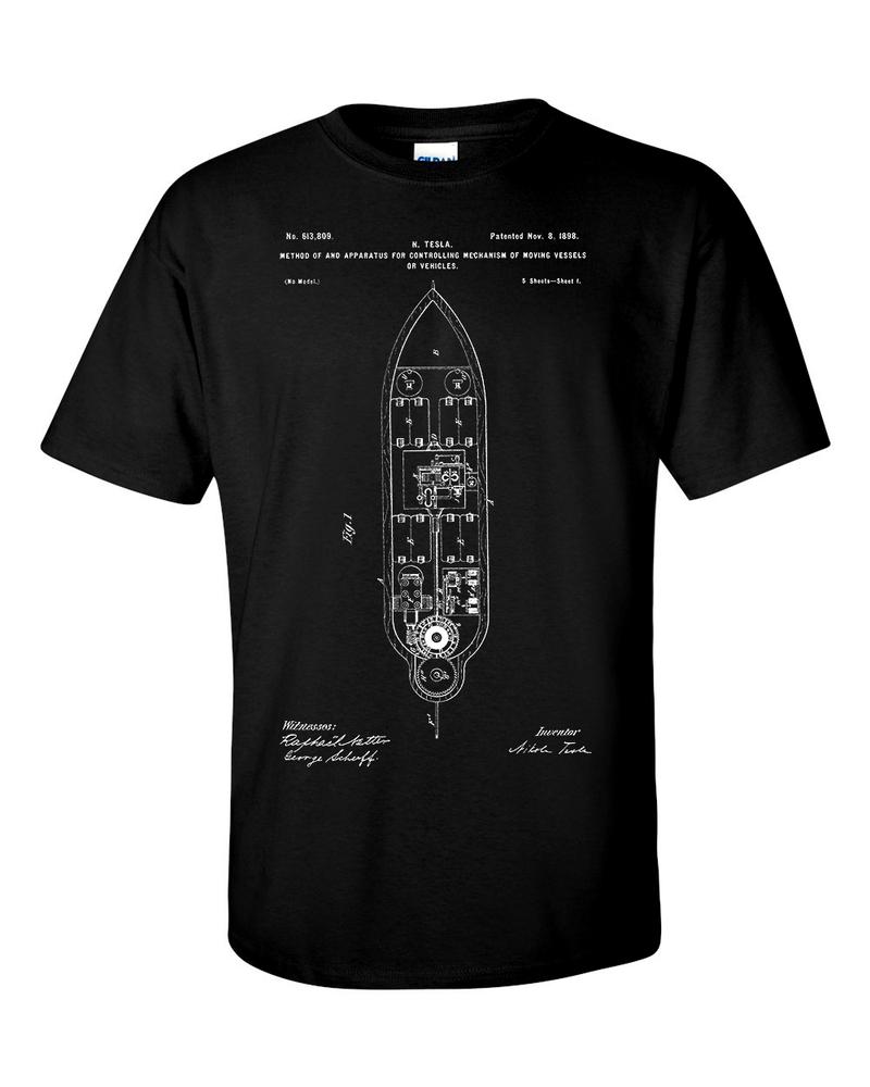 Nikola Tesla Remote Control For Ships and Vehicles Boat Patent Blueprint TShirt