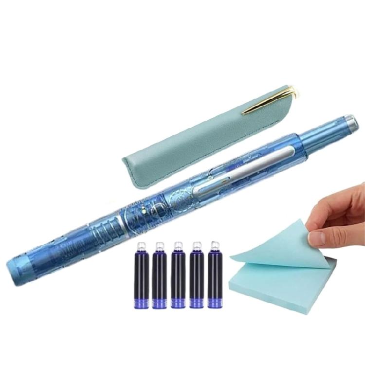 Press Fountain Pen with 5 Inks Cartridges 0.38mm Fine Tip Retractable Inks Pen Fountain Pen for Student Women Men
