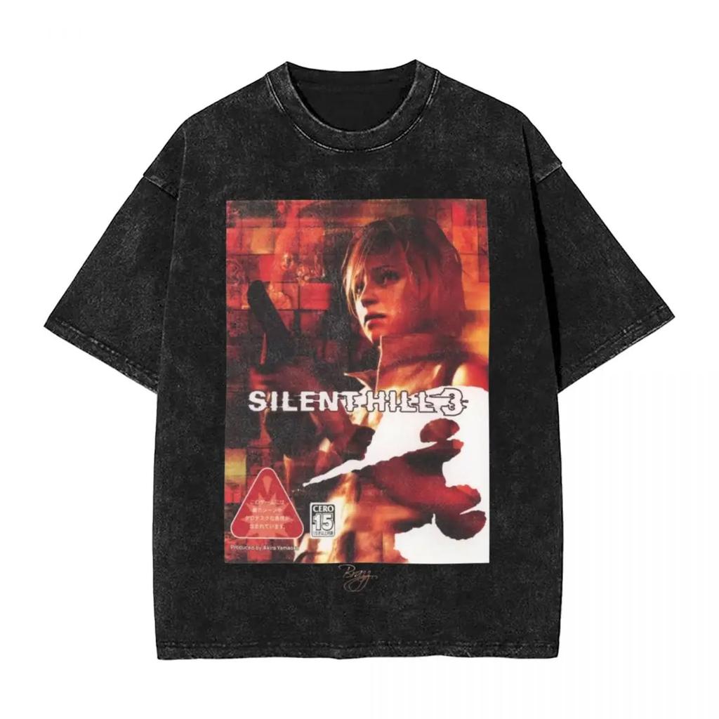 Moda Silent Hill Lavato Streetwear Vintage T-Shirt Film Horror Gioco Magliette Top Uomo Donna Cotone Harajuku Stampato