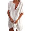 Women Plus Size Solid Loose Casual Mid-Length Short Sleeve Shirt Cardigan