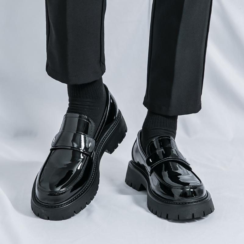 Fashion Slip On Thick Soled Men's Leather Shoes Fashion Casual Style Office and Leisure Work Outdoor Trendy Shoes 38-46 Black White