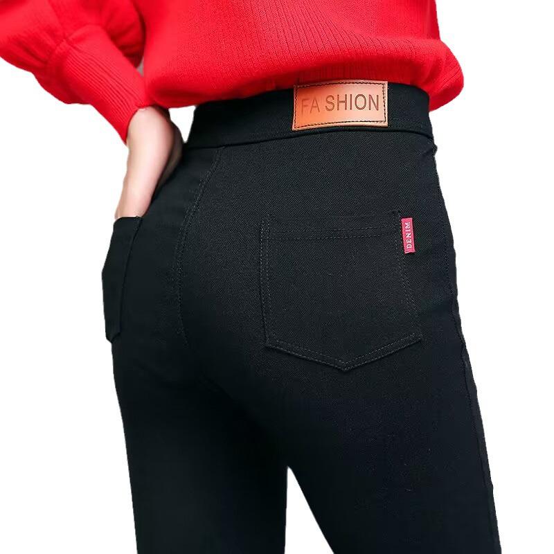 Übergröße Schlankmachende Schwarze Bleistifthose: Frühlings-/Herbst-Dünne Oberbekleidung Leggings für Damen
