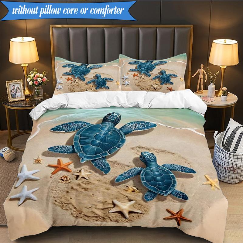 3PCS Ocean Love Turtles Bedding Set,Including 1pc Duvet Cover And 2pcs Pillowcases Perfect for Bedroom, Dormitory, Fan Christmas Gift