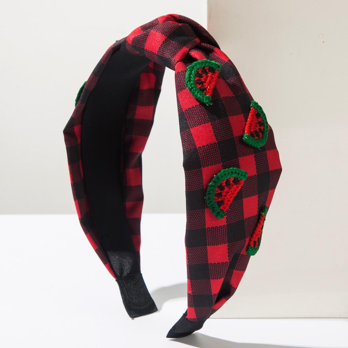 Korean Style New Plaid Fabric Fruit Series Hair Accessories Cute Cherry Strawberry Watermelon Headband
