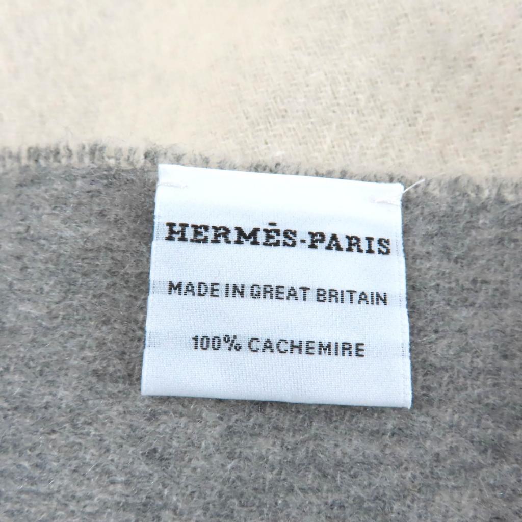 Excellent HERMES Scarf Large double-faced fringed with Serie embroidery cashmere Used