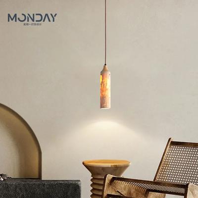 Led Pendant Lamp Stone Yellow Travertine Chandelier Bedside Small Round Light Nordic Bedroom Creative Hanging Line Lighting