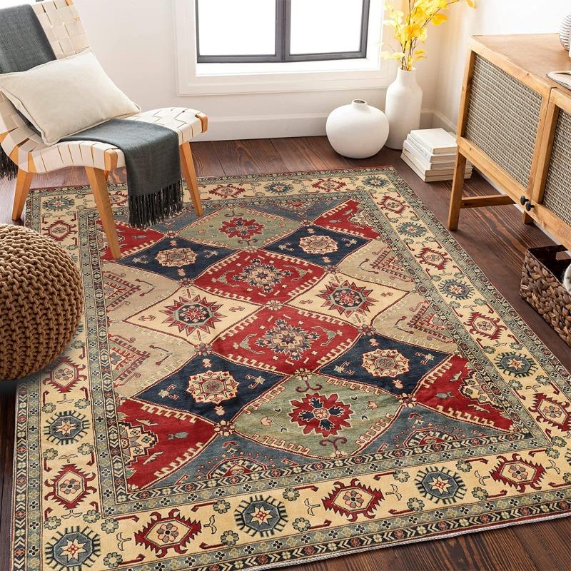 Large Persian Style Navy Blue Floral Area Rug Central Medallion Living Room Bedroom Traditional Decor Carpet Home Decoration Mat