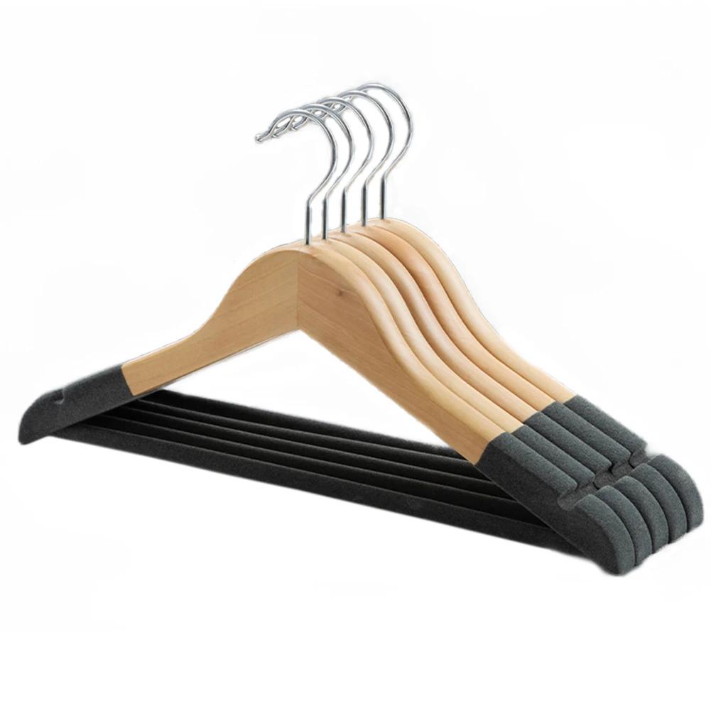5pc Wooden Vintage Velvet Clothes Hangers,Solid Non-Marking Clothing Rack,Household Wardrobe Hanging for Adults,Pants,Camisole