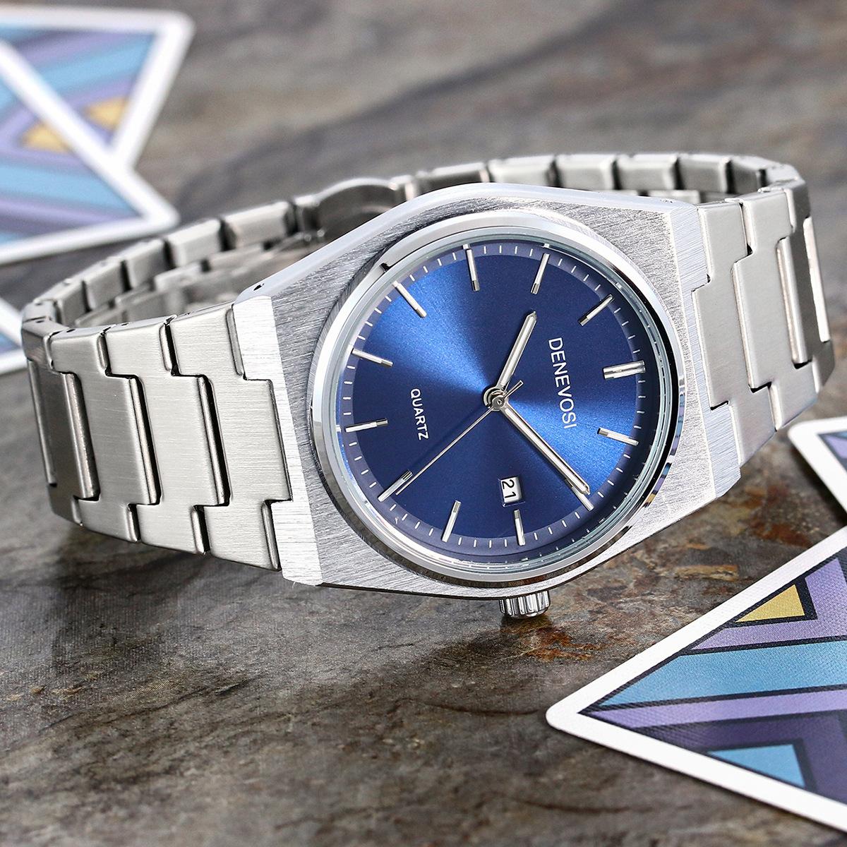 

Новые Модные Кварцевые Мужские Наручные Часы Бизнес Водонепроницаемые Светящиеся Дата Нержавеющая Сталь Мужские Часы Мужские Reloj+коробка синий