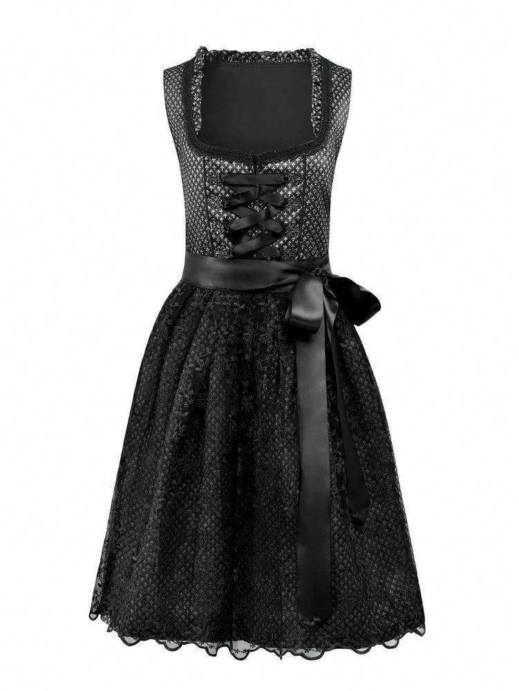 2025 Spring/Summer Women's European-American Maid Costume Beer Girl Lace-Up Dress Set