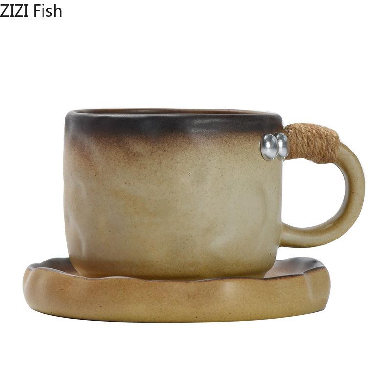 Retro Coarse Pottery Cup&saucer Classical Mugs Dining Table Coffee Mug Milk Cups Afternoon Tea Teacup Fruit Juice Container