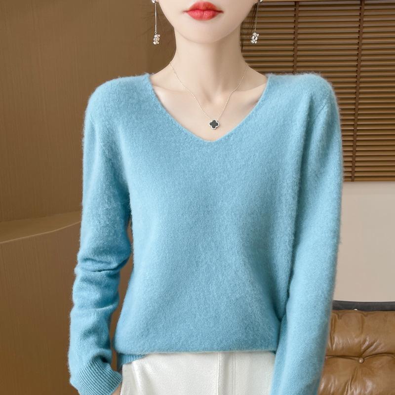 

Кардиган V-образный вырез Однотонный Длинный рукав Новый Женский Вязаный Свитер S синий