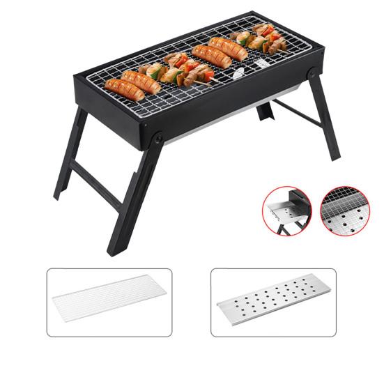 Barbecue-Grill, tragbarer, zusammenklappbarer Holzkohlegrill zum Kochen im Freien, einfache Montage und Reinigung, rostfreier Metallgrill für Camping-Picknicks und Strandpartys
