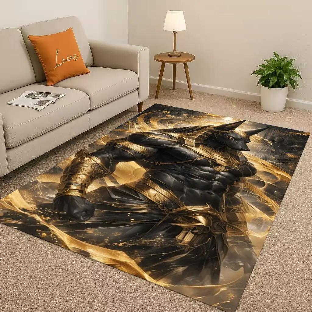 3D Dead God Anubis Pharaoh Ancient Egypt Cartoon Living Room Non-Slip Area Rug Carpet for Bedroom Playroom Sofa,Home Doormat