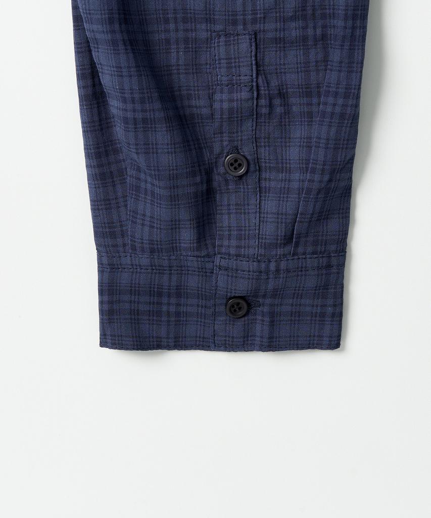 EXCONTAINER [Summer] Muted Check Semi-Crop Shirt (Blue)